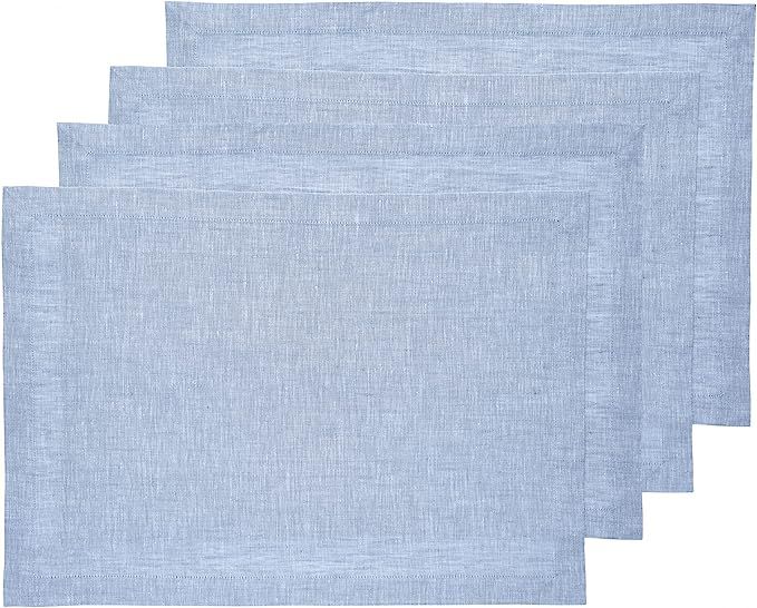 Solino Home Linen Placemats 14 x 19 Inches – 100% Pure Linen Chambray Blue Cloth Fabric Placema... | Amazon (US)