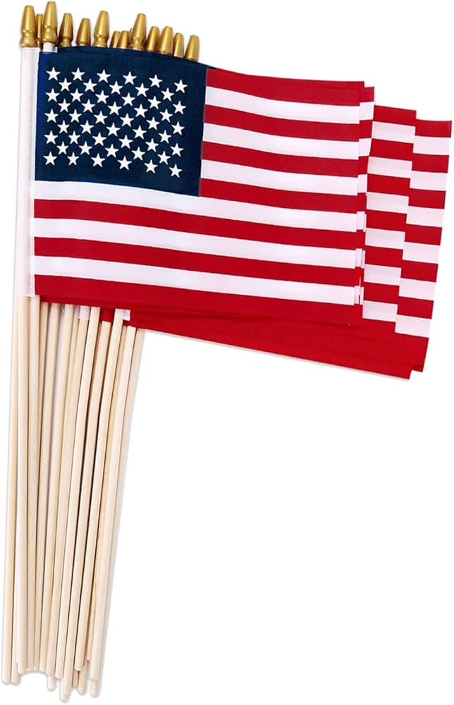 Pack of 24，4x6 Inch American Flags Handheld small Flags on the wooden stick,with Kid-Safe Spear... | Amazon (US)