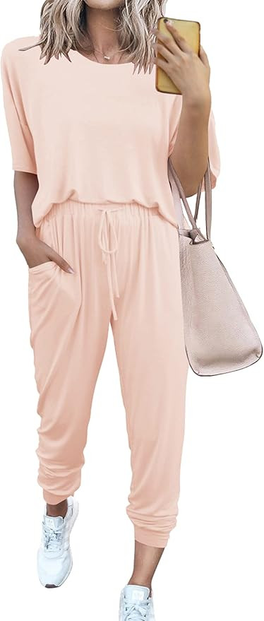 PRETTYGARDEN Women's 2 Piece Outfit Short Sleeve Pullover with Drawstring Long Pants Tracksuit Jo... | Amazon (US)