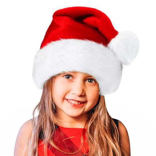 BOSONER Santa Hat,Xmas Holiday Hat for Kids,Unisex Velvet Comfort Christmas Hats Extra Thicken Classic Fur for Christmas New Year Festive Holiday Party Supplies | Amazon (US)