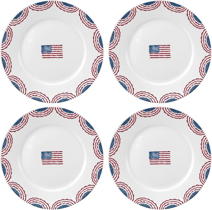 4 Pcs 10 Inch 4th of July Plates Patriotic American Flag Independence Day Ceramic Dinner Dessert ... | Amazon (US)