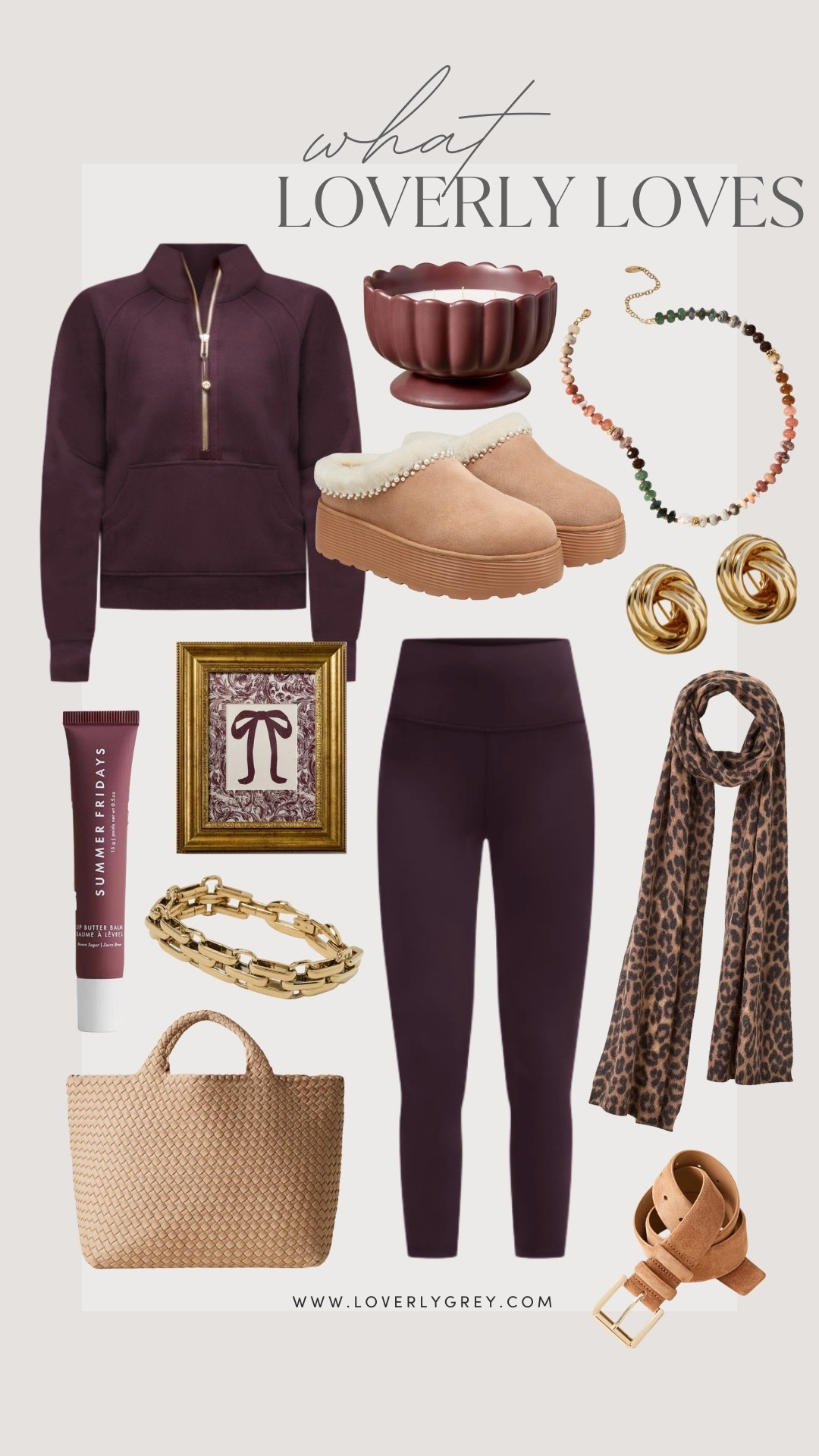 Some items I’ve been loving lately 😍 Loverly Grey, what Loverly loves, lululemon, matching set, lounge set, loungewear, travel outfit ideas, platform slippers, beaded necklace, burgundy candle, leopard print scarf, gold earrings, gold bracelet, gold frame, home decor, Naghedi, neutral tote, woven tote

#LTKHoliday #LTKActive #LTKGiftGuide