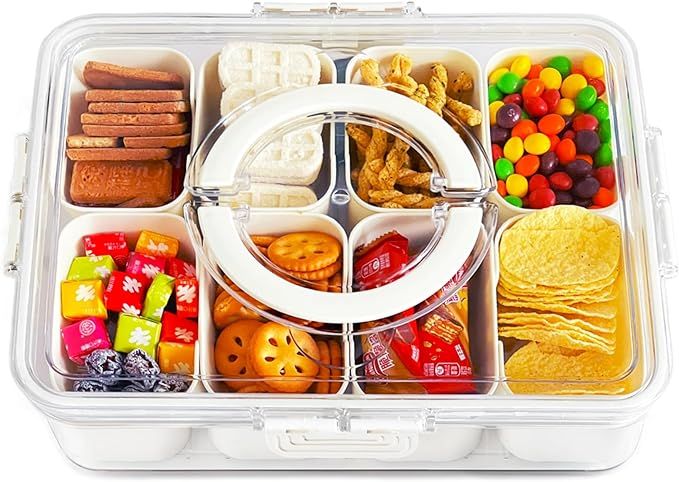 8 Compartments Snackle Box Snack Containers,Divided Serving Tray with Lid and Handle,Charcuterie ... | Amazon (US)