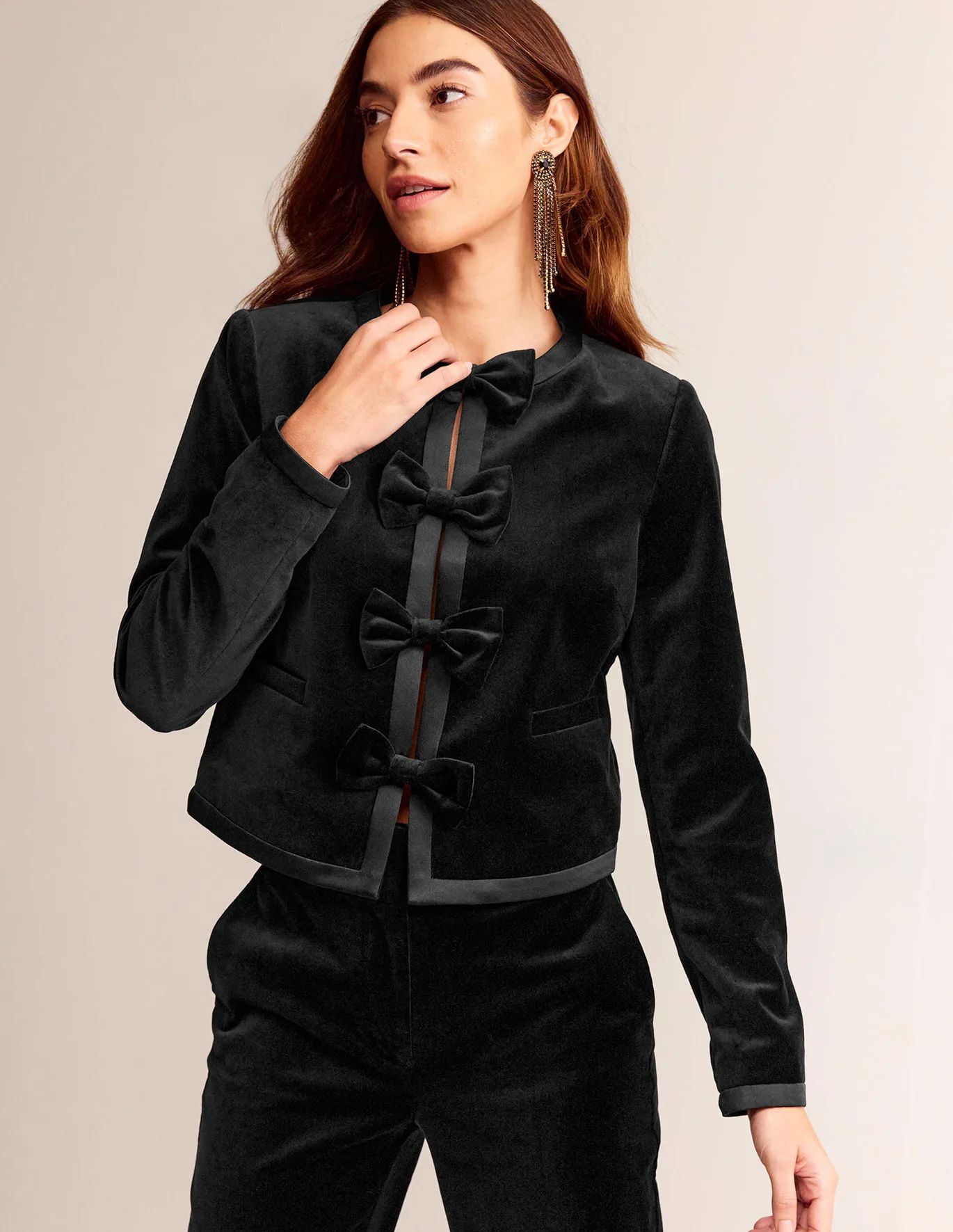 Bow-Trim Collarless Jacket | Boden (UK & IE)