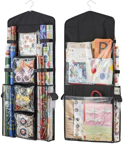 Christmas Wrapping Paper Organizer Storage, Hanging Gift Bag Storage Organizer, Double-Sided Wrap... | Amazon (US)