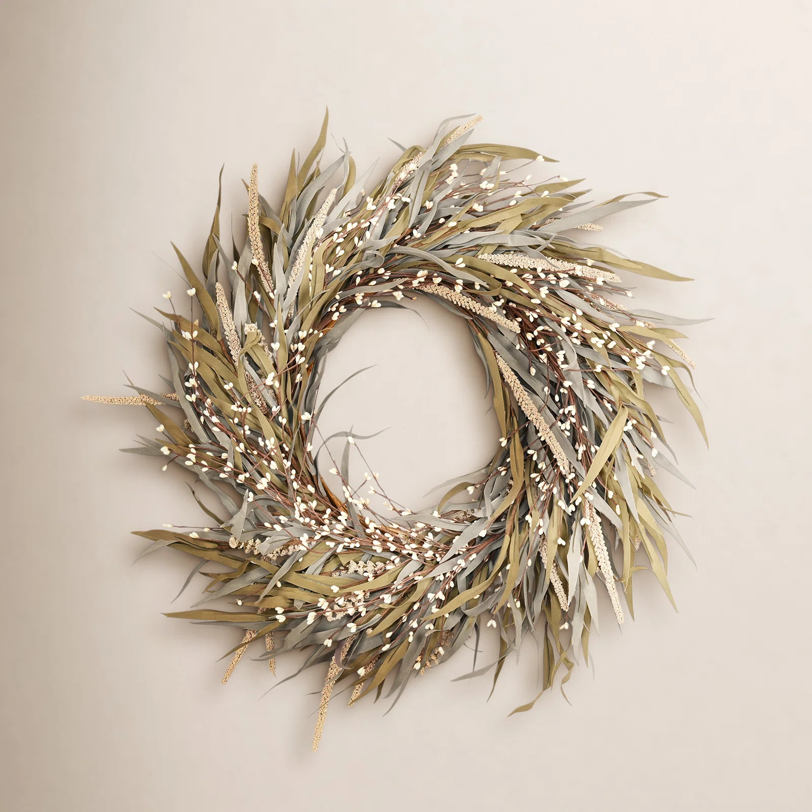 24" Artificial Farmhouse Harvest Thanksgiving Day Blossoms Cluster Grass Berry Fall Wreath For Fr... | Wayfair North America