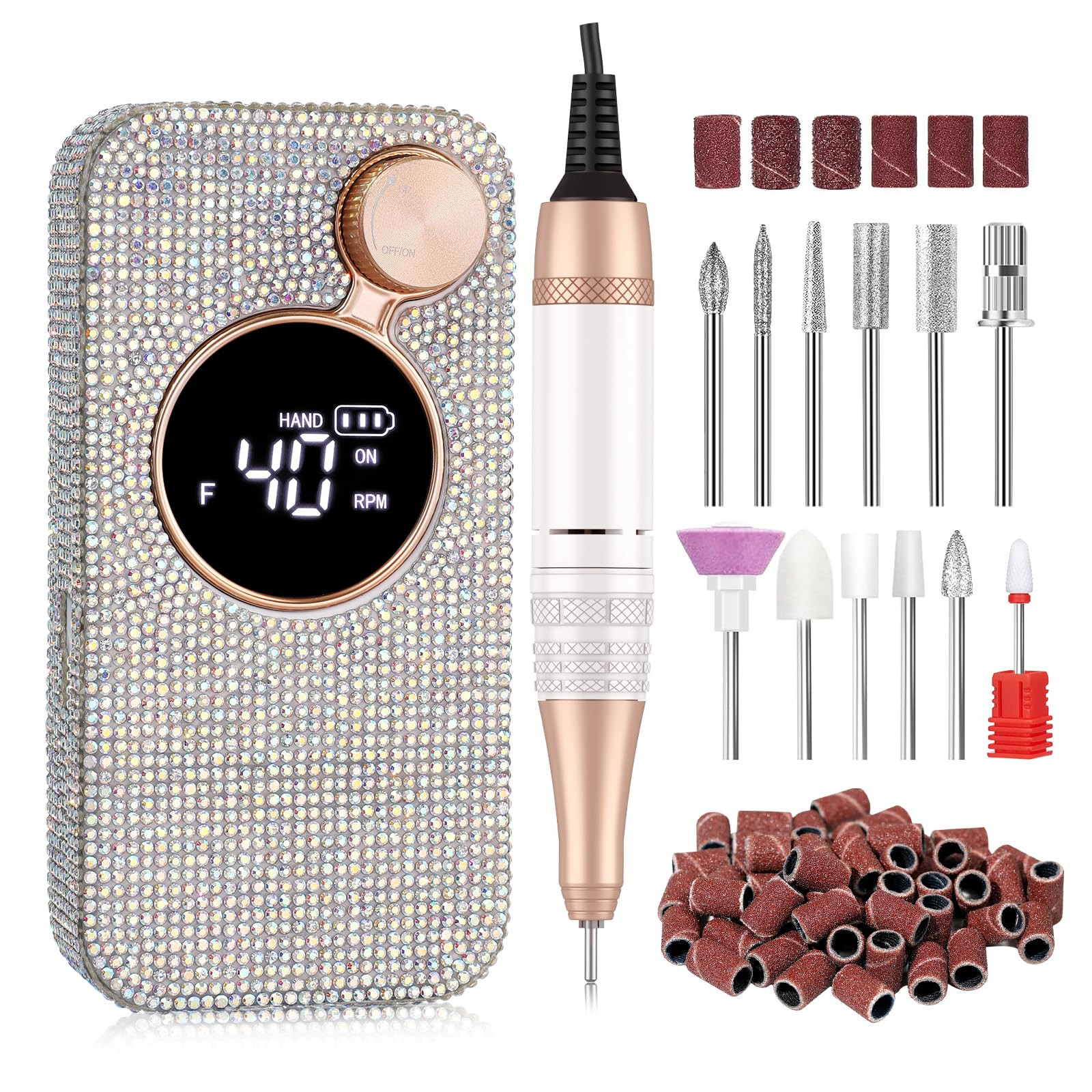 Professional Electric Nail Drill,40000RPM Portable Cordless Nail File Diamond with 12 Drill Bits ... | Amazon (US)