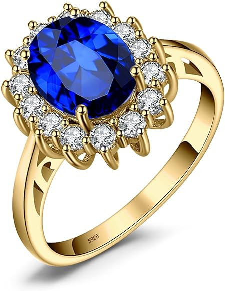 JewelryPalace Princess Diana Kate Middleton Class Gemstone Birthstone Sapphire Halo Engagement Rings | Amazon (US)