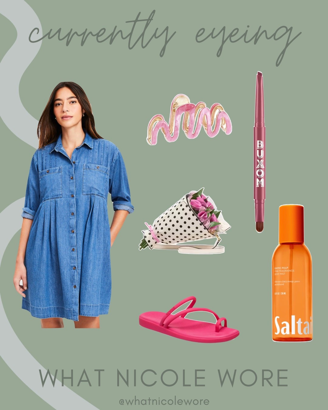 Just snagged this chambray dress for $35! Here’s a look at how I’d style it: with a cute statement purse that’s shaped like a flower bouquet, a pink hair clip and the comfiest hot pink sandals.
This lipliner is one of my go tos and I’m loving this body mist that I just picked up — the perfect citrus scent for summer imo. // pink claw clip, denim dress, jean dress, Kate spade purse, pink sandals for walking, comfortable walking sandals, pink lip liner, matte lip liner that doesn’t smudge, orange body mist, saltair products

#LTKWorkwear #LTKFindsUnder50 #LTKSaleAlert