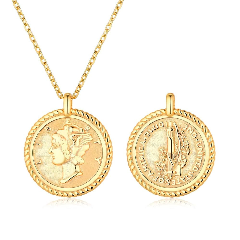 ChicSilver Coin Necklace Sterling Silver Vintage Round Circle Disc Dainty Coin Pendant Necklaces ... | Amazon (US)