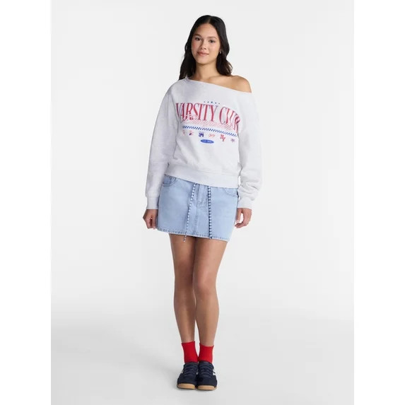 No Boundaries Off Shoulder Sweatshirt with Long Sleeves, Women’s Sizes XXS-4X | Walmart (US)