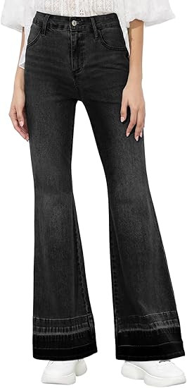 Sidefeel Women's Flare Jeans High Waisted Bell Bottom Stretchy Patch Hem Denim Pants with Pockets | Amazon (US)