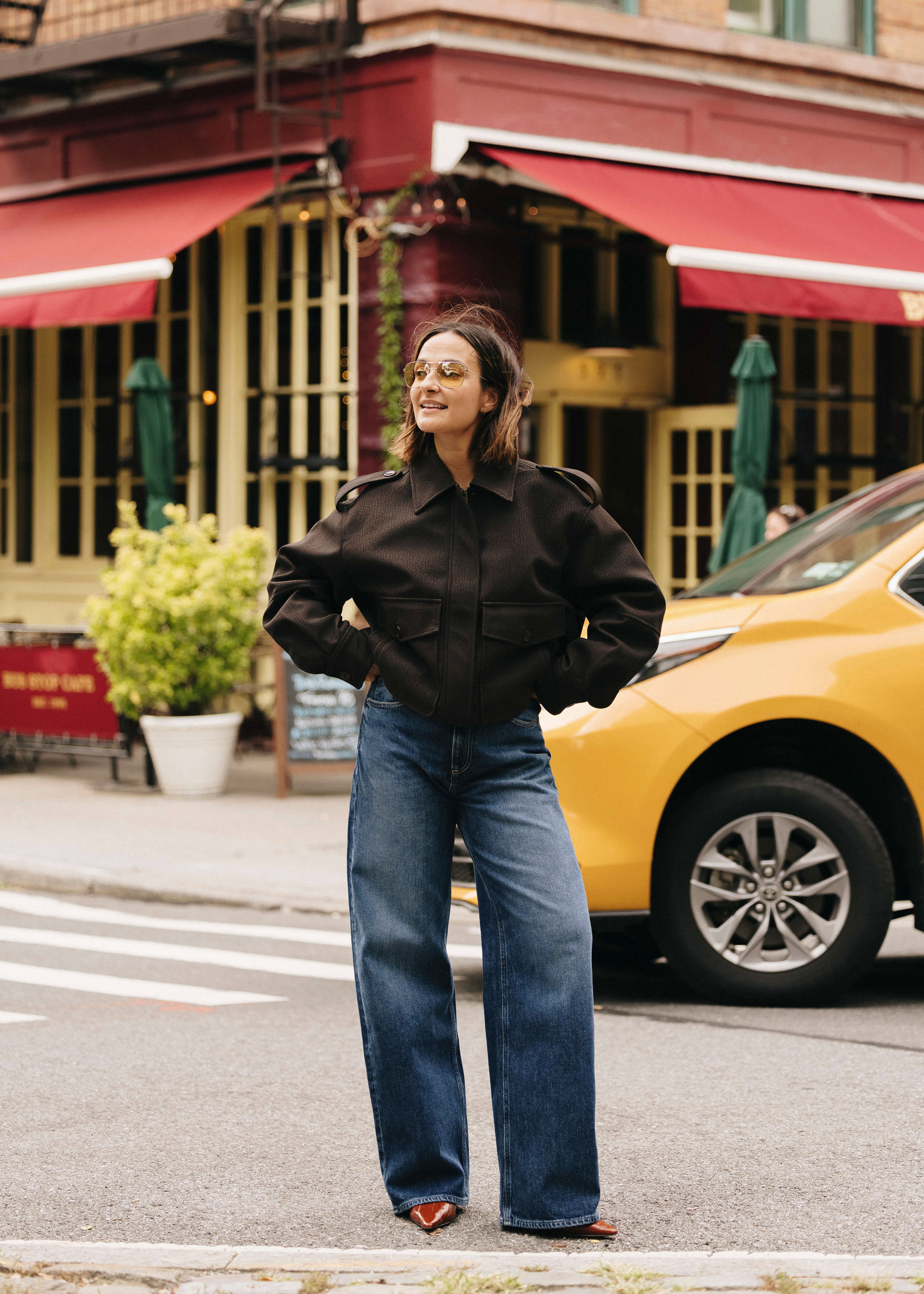 A leather bomber and curved wide-leg jeans are the kind of combination that instantly makes me feel great. I love the contrast between the structured jacket and relaxed denim, finished with pointed-toe heels for a little polish. 

 #LTKSeasonal