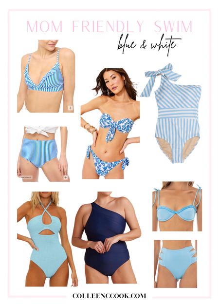 Women blue and white bathing suits / mom friendly swimwear 