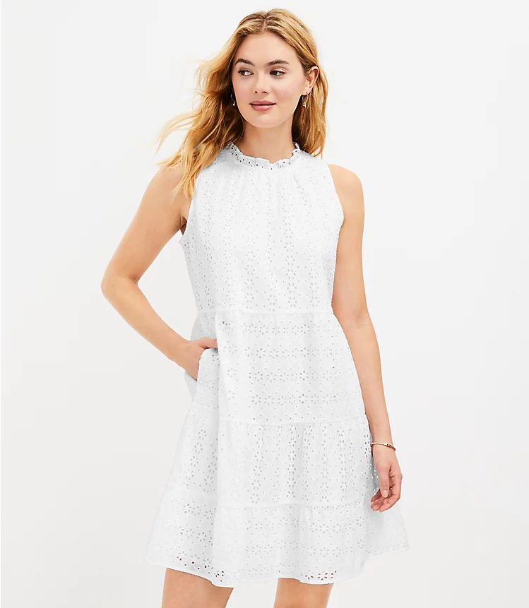 Eyelet Tiered Swing Dress | LOFT