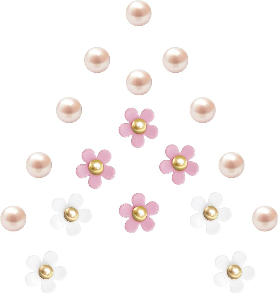 Cute Flower Shoe Charms for Women, 18Pcs Acrylic Daisy Charms with Pearls Decoration for Girls' C... | Amazon (US)