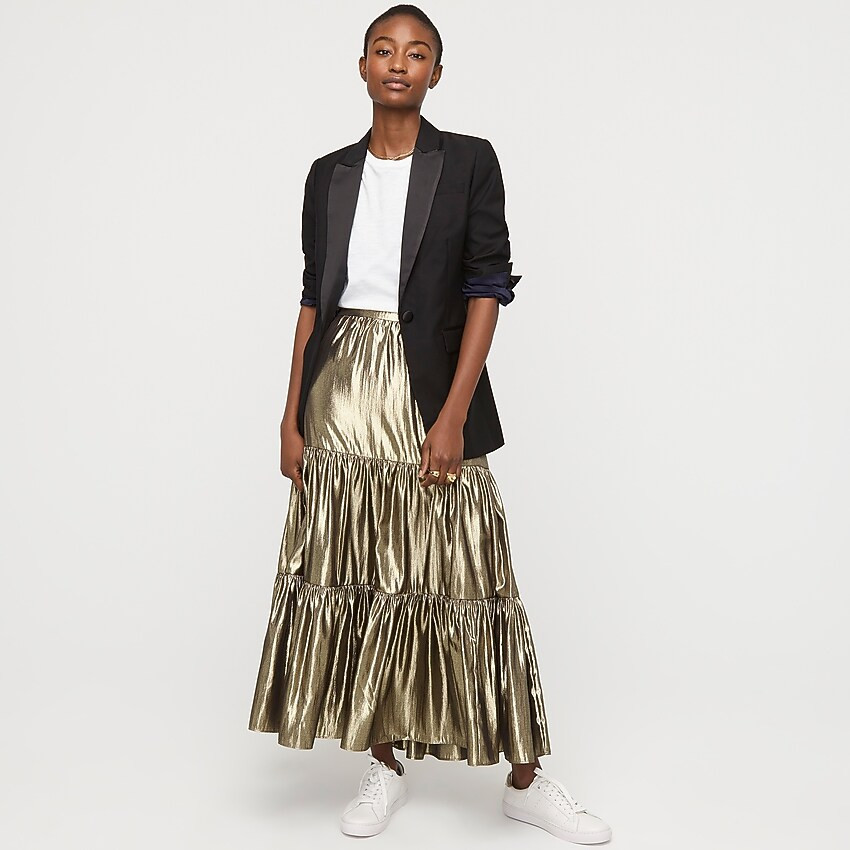 Tiered maxi skirt in metallic lamé | J. Crew US