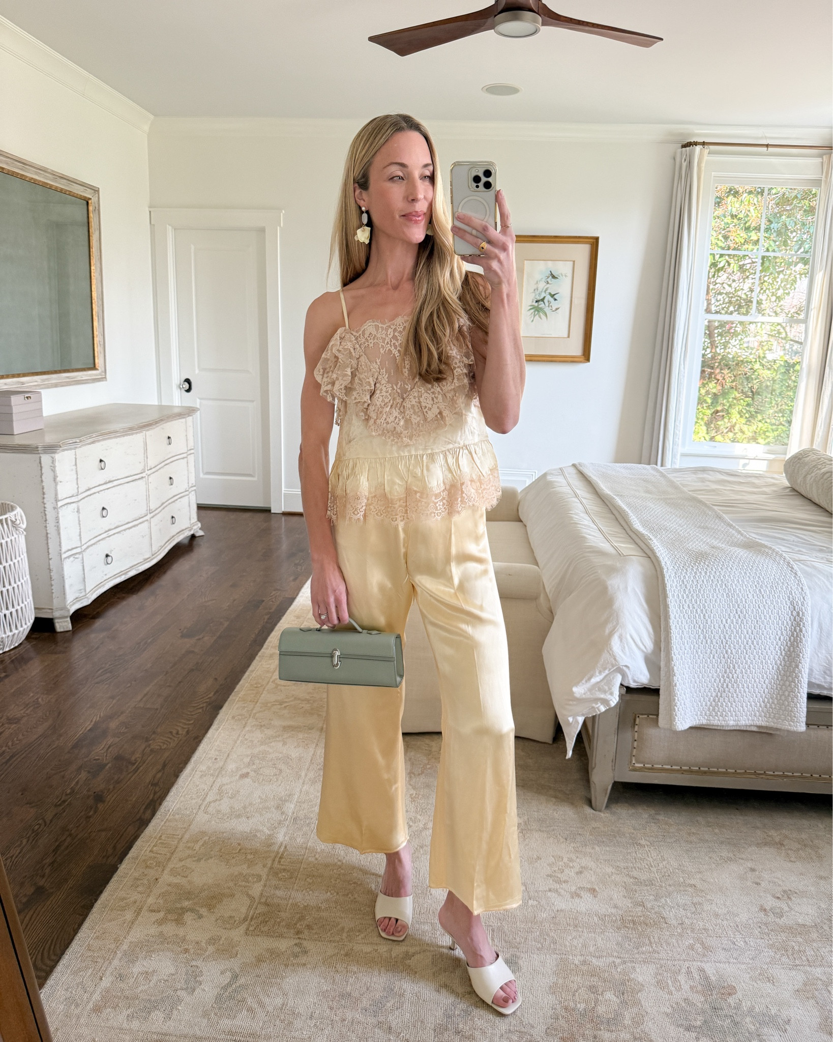 Spring date night outfit 🍷 S lace cami, XS @jcrew pants (wearing regular length), @Schutz  kitten heels TTS. Linked a similar Savette bag on Etsy!

Spring night out outfits, spring date night outfits, dressy spring outfit, lace camisole, spring blouse, jcrew cosmo pant, butter yellow pant, dressy spring top

#LTKSeasonal #LTKootd