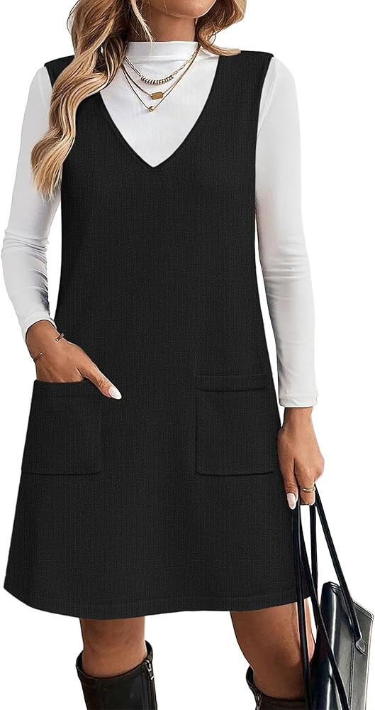 Zeagoo Women's Sweater Vest Dresses for Women 2026 V Neck Sleeveless Knit Pullover Sweater with P... | Amazon (US)