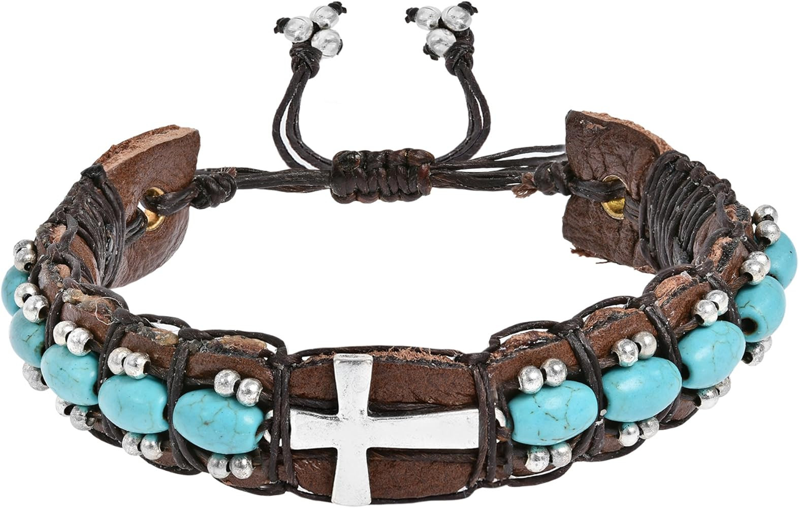 AeraVida Boho Leather Sideway Cross Bracelet for Women | Handmade Adjustable Pull-Slide Wristband... | Amazon (US)