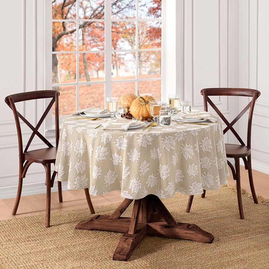 Elrene Home Fashions Falling Leaves Jacquard Harvest/Thanksgiving Cotton Tablecloth, 70" Round, T... | Amazon (US)