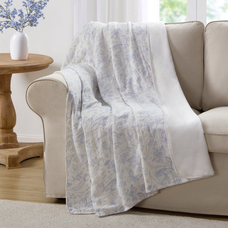 Blue Toile Bunny Polyester Muslin Easter Throw, 50" x 60", by My Texas House - Walmart.com | Walmart (US)