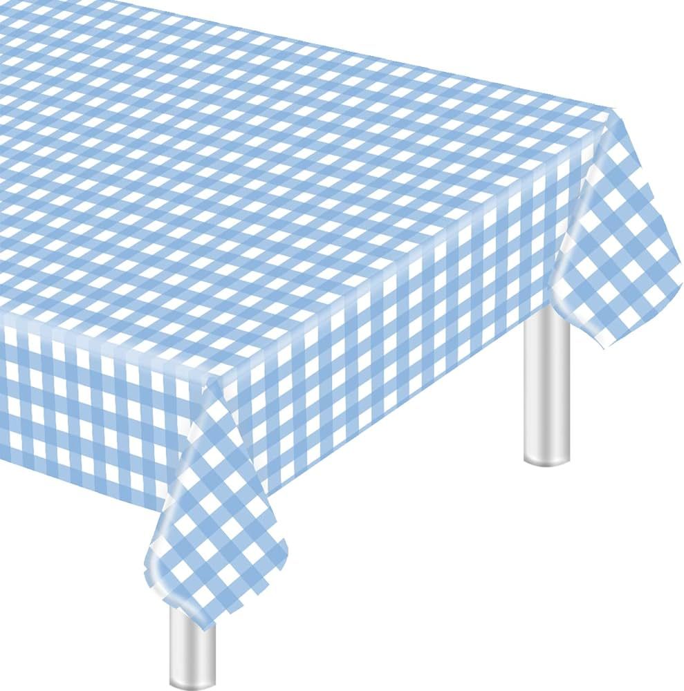 HEIPINIUYE 3 Pack Light Blue and White Checkered Tablecloth 54 ×108 Disposable Plastic Picnic Ta... | Amazon (US)