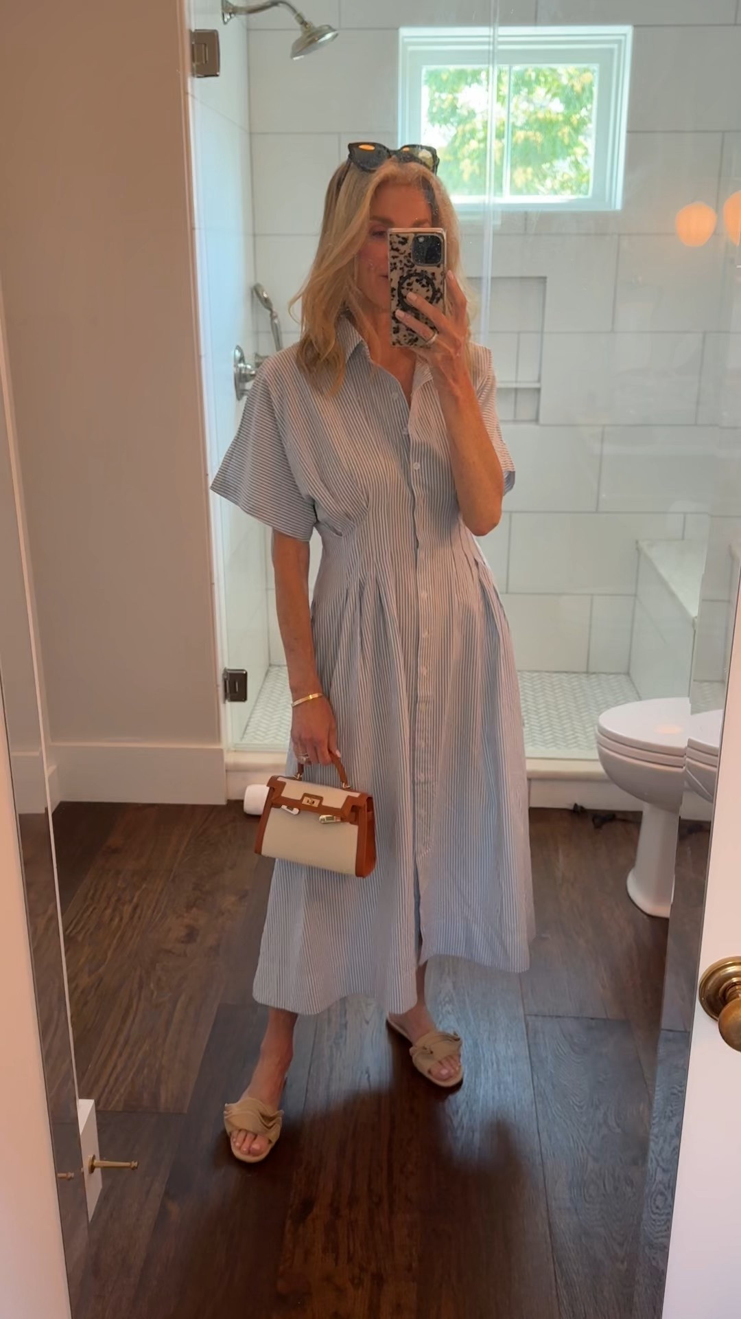 Love this blue and white shirt dress
Wearing size S 
Sandals fit TTS. 

#LTKStyleTip #LTKTravel #LTKFindsUnder100