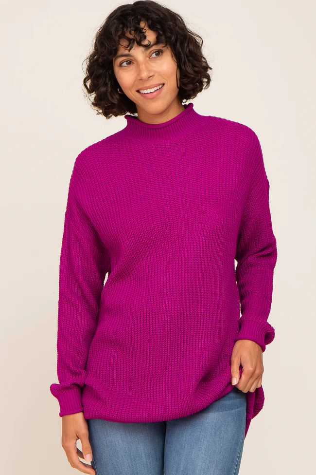 Magenta Open Knit Mock Neck Sweater | PinkBlush Maternity