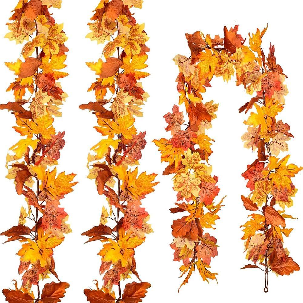 3 Pack Fall Garland Maple Leaf, 5.9Ft/Piece Artificial Autumn Maple Leaves Garland Fall Hanging V... | Amazon (US)