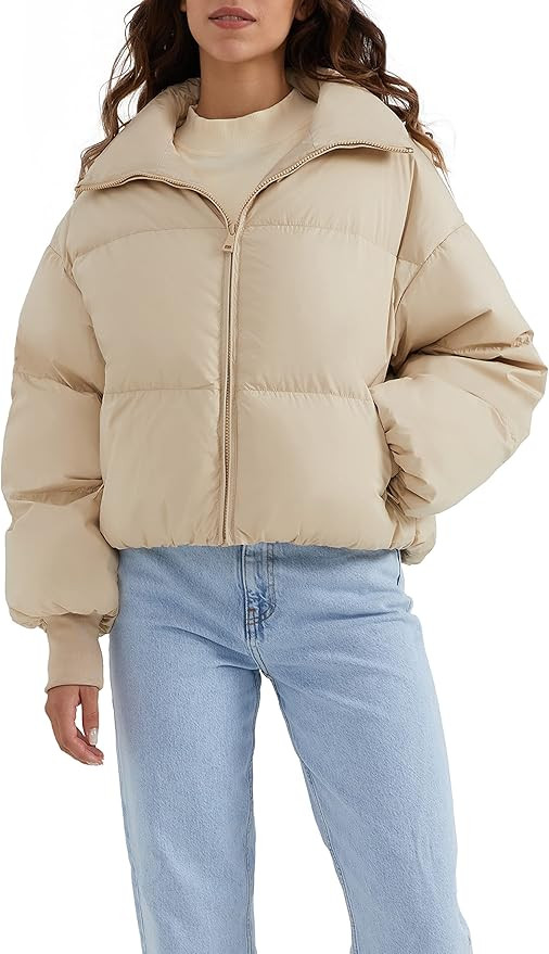 Amazon.com: Oroaly Womens Winter Oversized Short Down Jacket Crop Zip Puffer Coat Light Green L :... | Amazon (US)