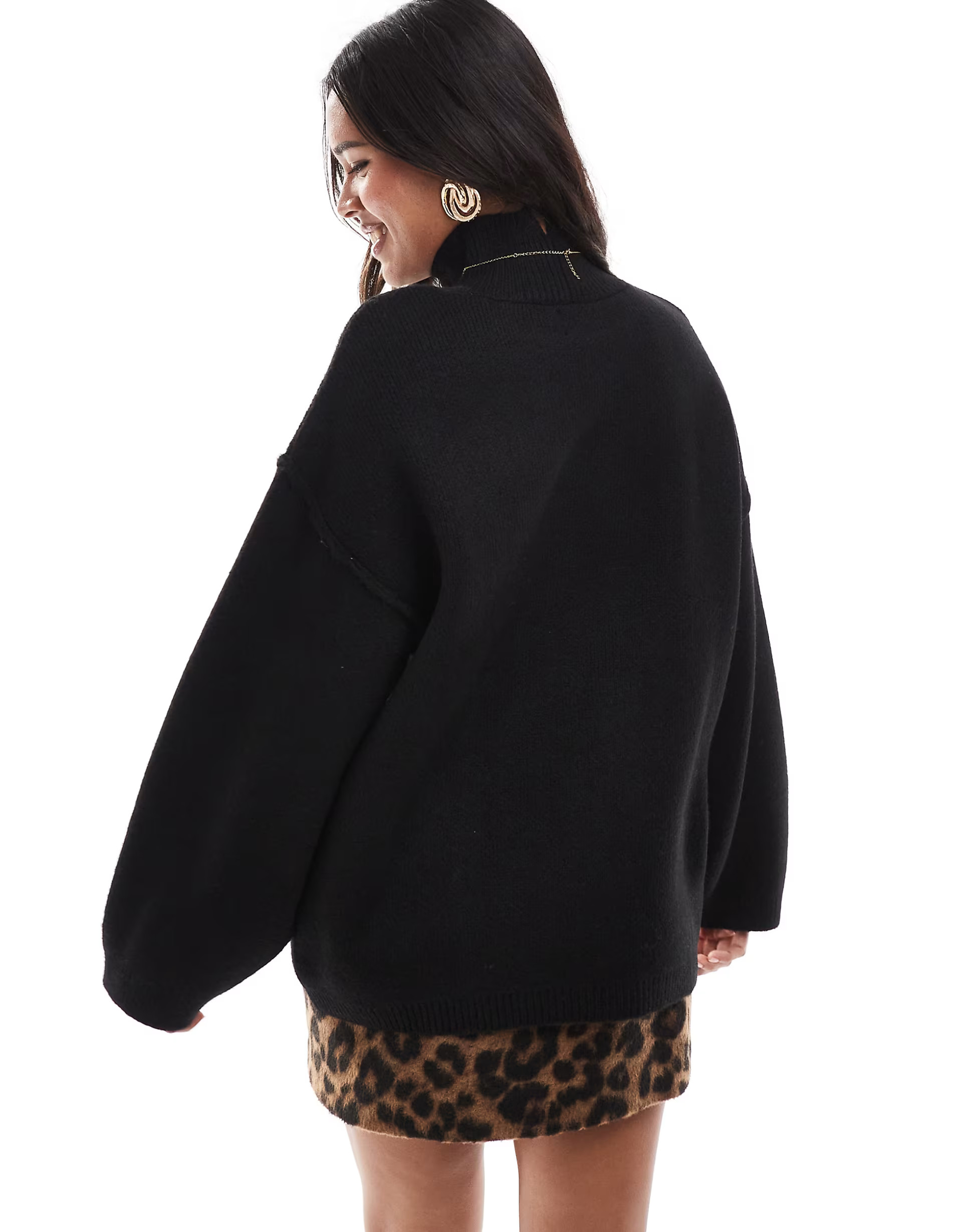 ASOS DESIGN knitted structured funnel neck jumper in black | ASOS (Global)