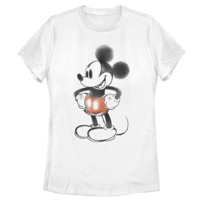 Womens Mickey & Friends Watercolor Mickey T Shirt - White - Small | Target