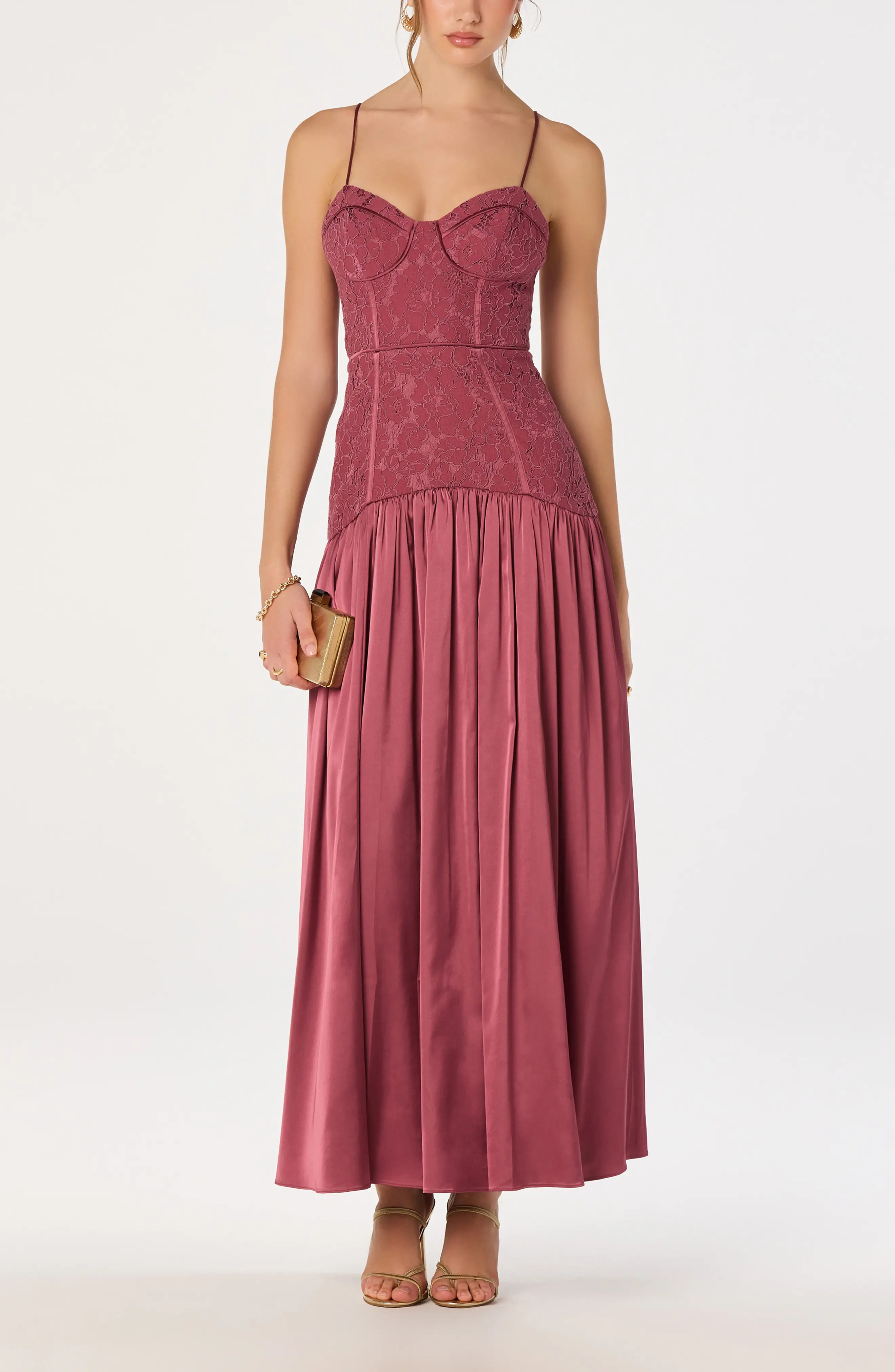 ASTR the Label Kaylani Lace Bodice Maxi Dress in Mauve at Nordstrom, Size Medium | Nordstrom