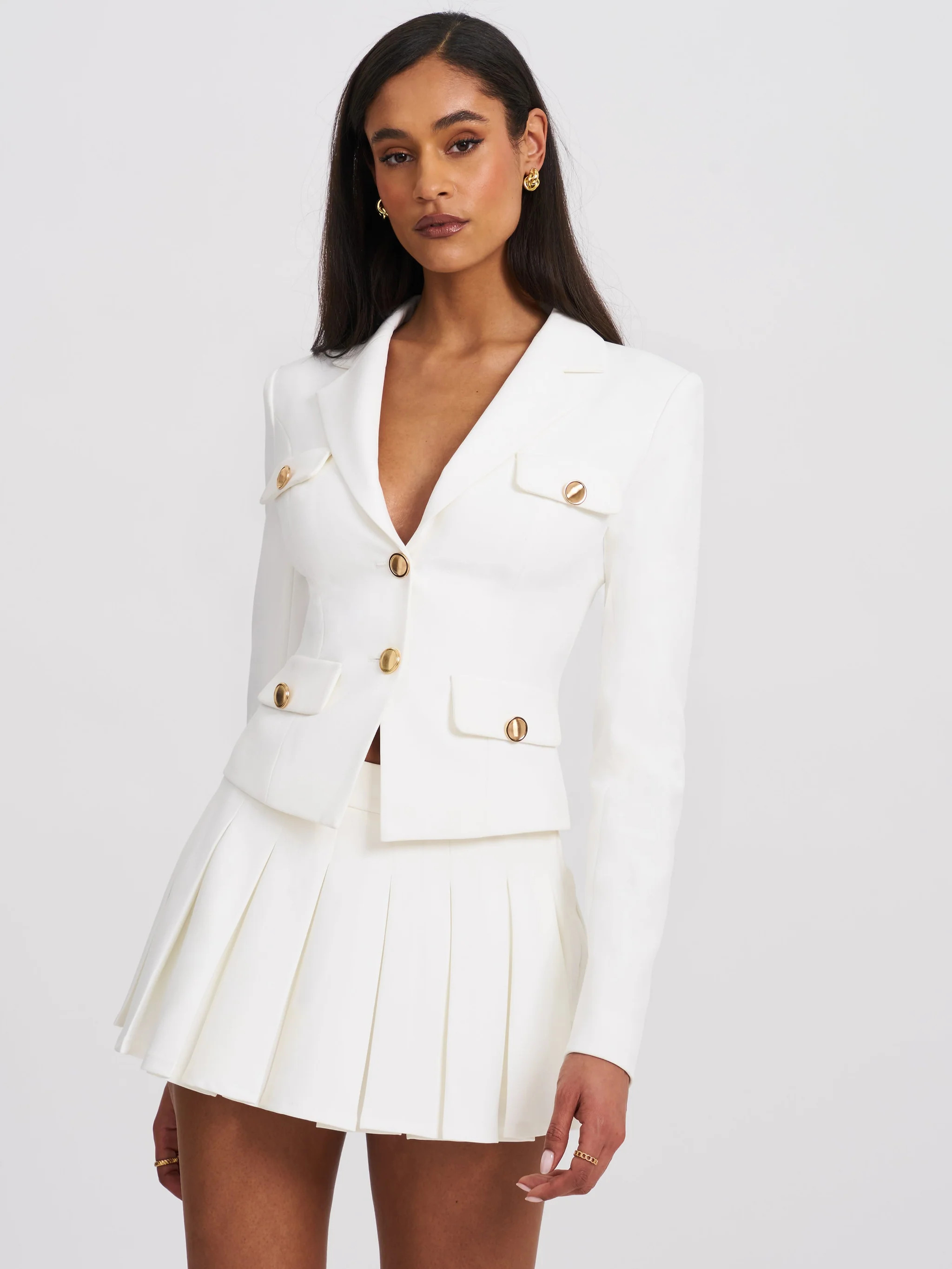 Oakley White Preppy Style Blazer Jacket | Miss Circle