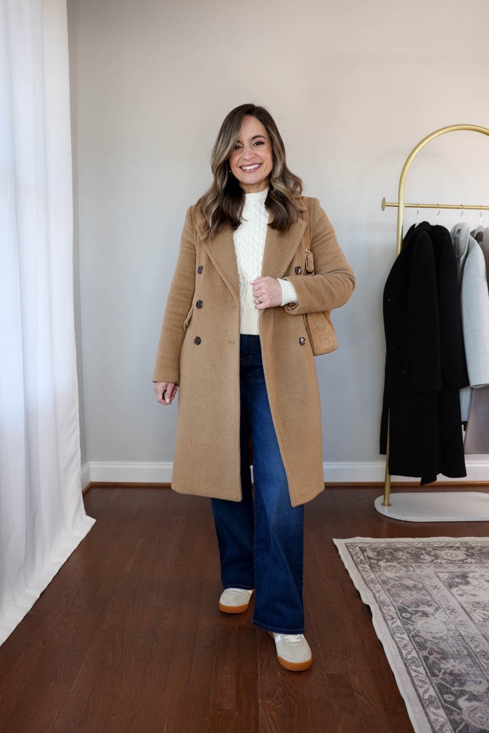 The style of jeans that works with almost every shoe in my closet - a slim wide or relaxed straight! 

I used my Madewell perfect vintage jeans in this post but the Quince Bella Wide Leg, Madewell Wide Leg, or Quince Bella Relaxed Straight could easily be swapped in. I’ll link them too! 

Jeans (Madewell): petite 24 - 10.5” rise, 28” inseam pipestone wash 
Sweater (Aritzia): xs 
Layering top (Quince): xs 
Coat (BR Factory): petite xxs 
Sneakers (Gola): tts 

Alternate jeans linked 
MW wide leg: 24 standard - 10.75” rise, 29”
Inseam (petite has a 10.5” rise, 17” inseam) 
(Mid rise option) Quince Luna wide leg: 24 - 9.5” rise, 28” inseam 
Quince Bella wide leg: 24x 28” - 10.5” rise 
Quince Bella relaxed straight: 24 x 28” - 10.5” rise 

My measurements for reference: I’m 4’10” and 105lbs. My bust, waist, and hip measurement is 32”, 24”, and 36”.

#LTKPetite