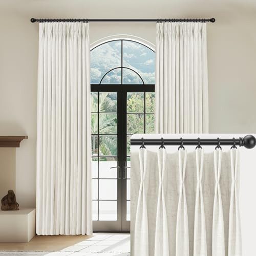 CAPALOCA Linen Pinch Pleated Curtains Blackout 100% Black Out Curtains 63 Inches Long 2 Panels with Hooks, Thermal Insulated Pinch Pleat Drapes for Bedroom, 40Wx63L, Ivory | Amazon (US)