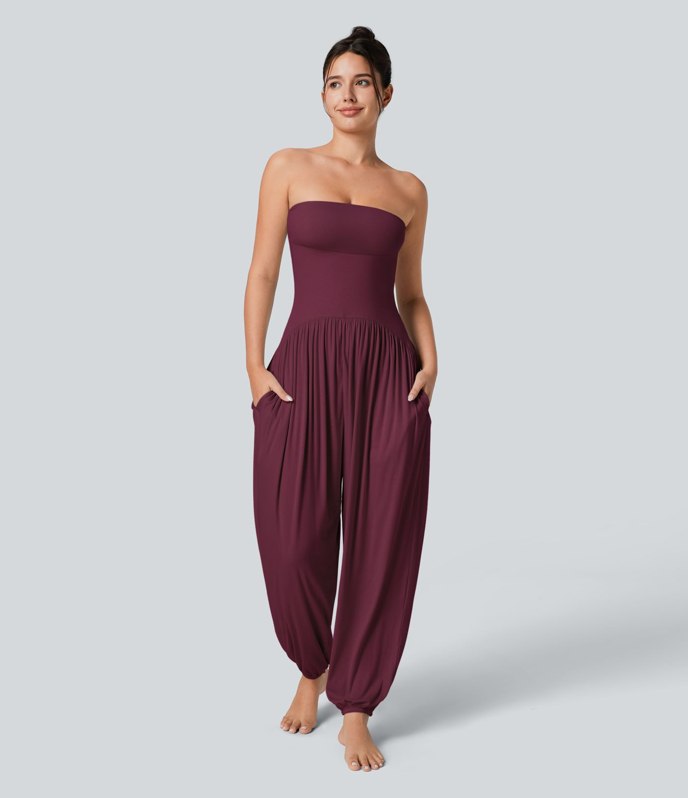 Women’s Ribbed Tube Backless Side Pocket Casual Jumpsuit - Halara | HALARA