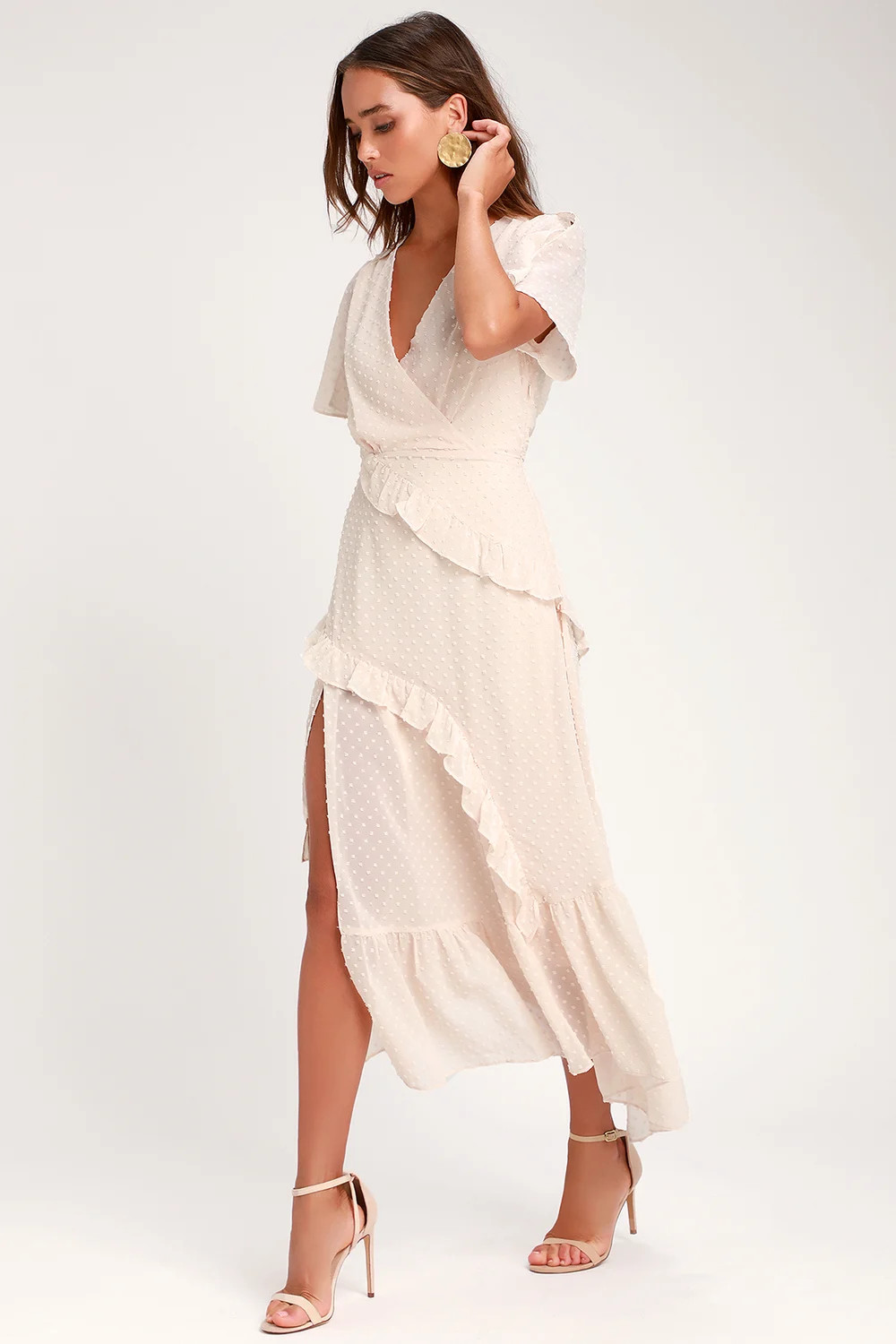 Next to You Cream Swiss Dot Ruffled Midi Dress | Lulus (US)