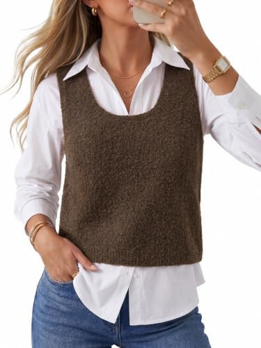 Arach&Cloz Women's Wool Blend Cropped Textured Fall Work Sweater Vest | Amazon (US)