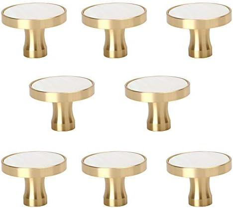 RZDEAL 8Pcs 1-1/4"(32mm) Solid Brass Kitchen Cabinets Knobs White Shell Decorated Brushed Gold Wa... | Amazon (US)
