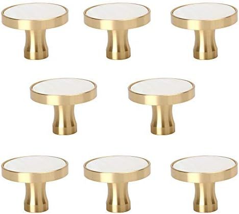 RZDEAL 8Pcs 1-1/4"(32mm) Solid Brass Kitchen Cabinets Knobs White Shell Decorated Brushed Gold Wa... | Amazon (US)