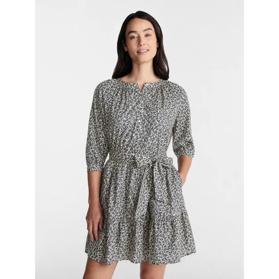 Time and Tru Women's Cotton Tiered Mini Dress with Ruffle Hem, Sizes XS-XXXL | Walmart (US)