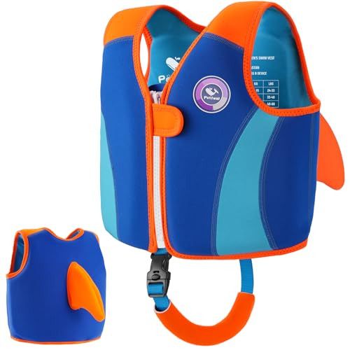Pottwal Swim Vest for Kids - Swim Jacket for 2-3 Years (33-40LBS Weight) - Buoyancy Aid Made of EPE and Neoprene - with Adjustable Crotch Strap - Orange Blue Fish Fin Pattern | Amazon (US)