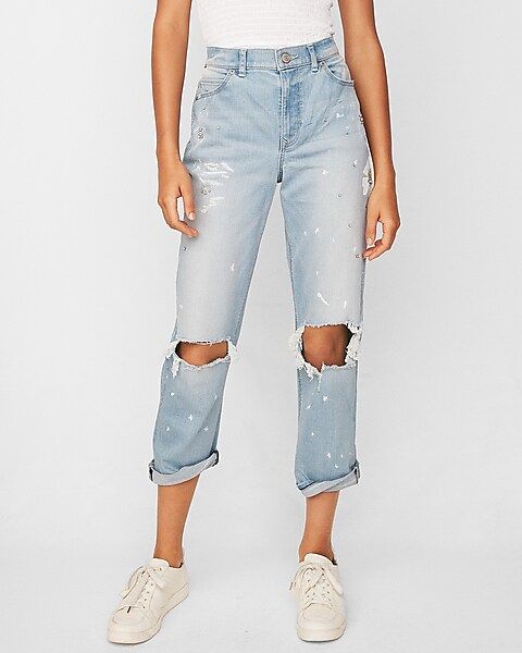 high waisted flower ripped original girlfriend jeans | Express