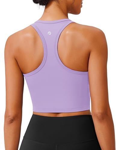 PINSPARK Racerback Crop Tank Tops for Women Longline Padded Sports Bra Scoop Neck Workout Yoga To... | Amazon (US)
