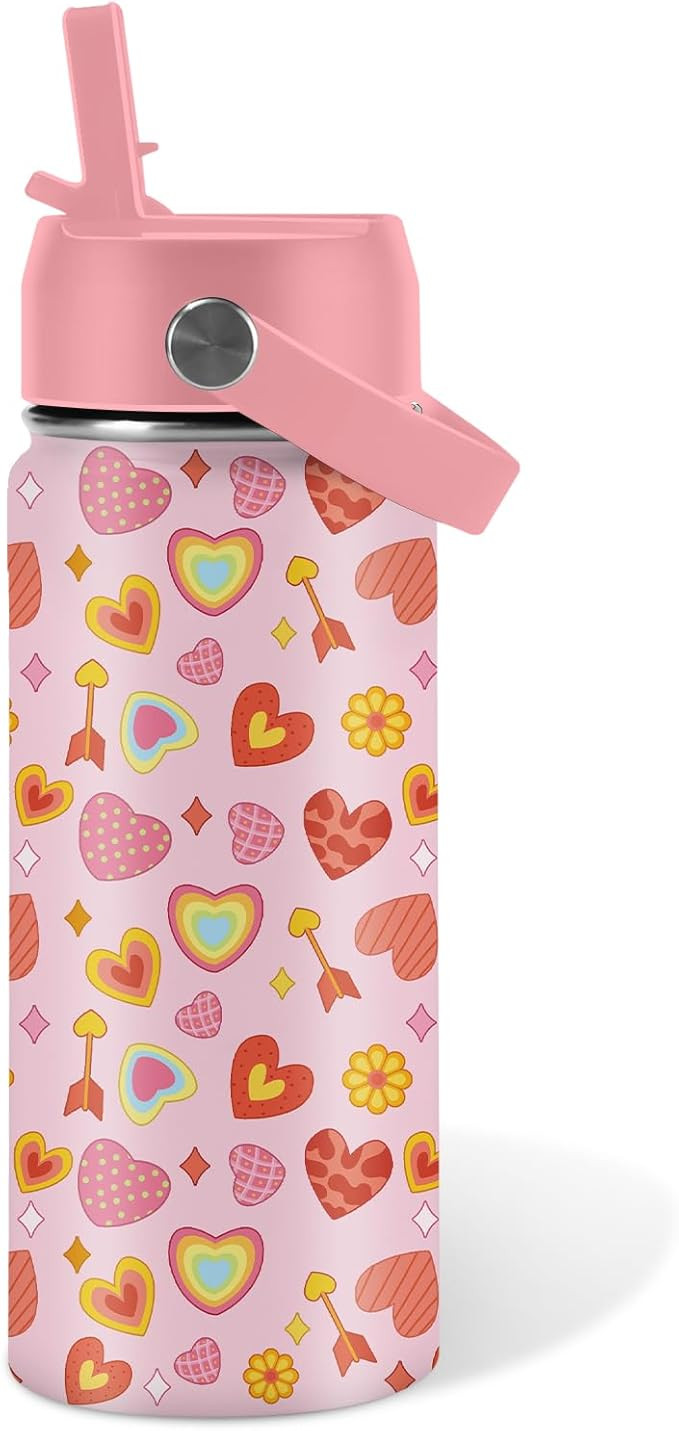 Heart Gifts for Kids - 16 Oz Kids Water Bottle with Straw Lid, Stainless Steel Insulated Tumbler,... | Amazon (US)