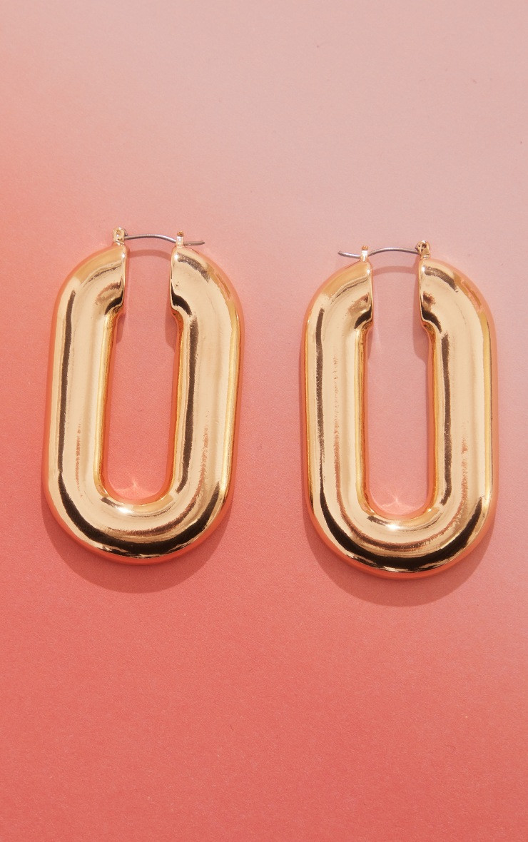 Gold Long Thick Hoop Earrings | PrettyLittleThing US