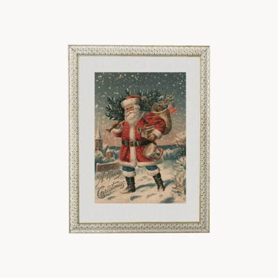 8" x 10" Vintage Santa White with Gold Frame Wall Canvas - Petal Lane: Christmas Art, Framed Digital Print | Target