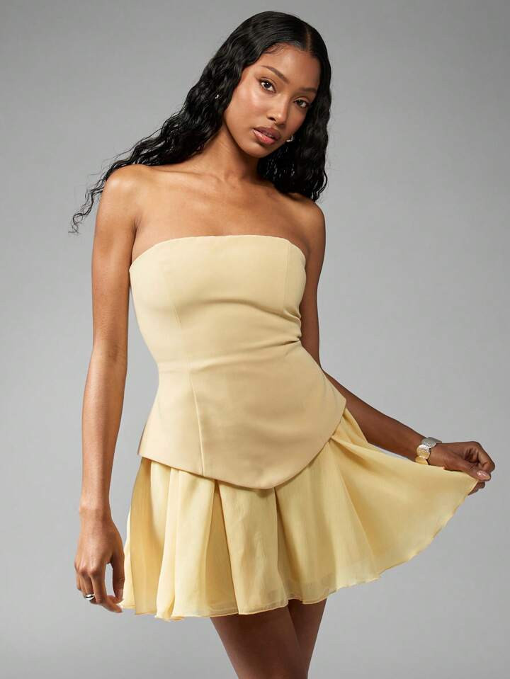 MISSGUIDED Strapless Mini Cocktail Dress Crepe Chiffon A-Line Party Formal Wedding Guest Summer Special Occasion Elegant Layered Skirt,Party Dress | SHEIN